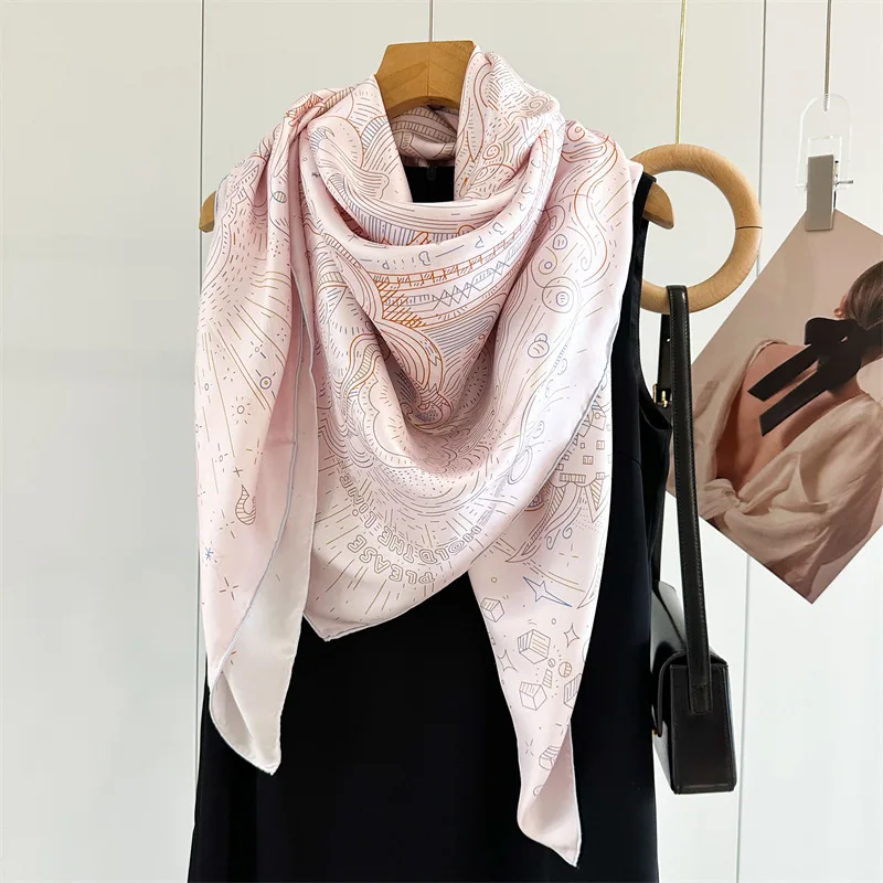 

High-grade twill silk scarf women's spring and summer new mulberry silk large square scarf travel large shawl scarf dual-purpose