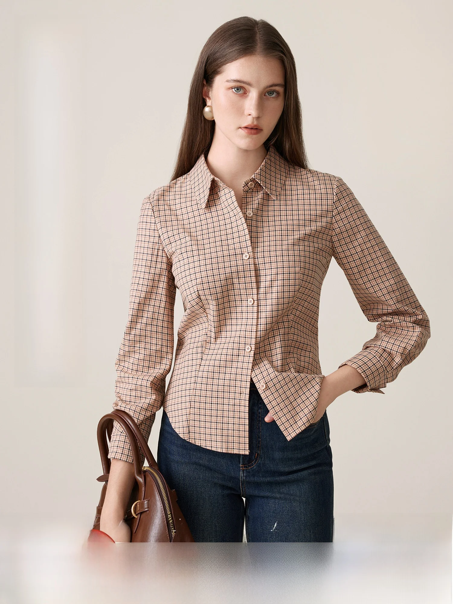 

Хлопковая ткань в клетку, женская свободная рубашка с длинным рукавом на пуговицах, прямого кроя, с завышенной талией, для весны, лета и осени, модный стиль