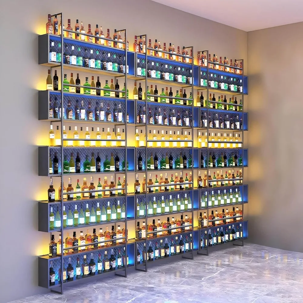 

10-уровневая высокая настенная винная полка для хранения и демонстрации бутылок для бара и спиртных напитков