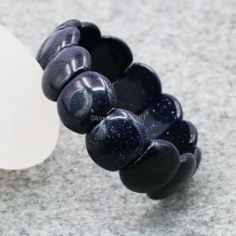 

14x18mm Accessories Blue Sandstone Bracelet Hand Chain Glass Lucky Stone 7inch Women Girls Gifts Fashion Jewelry Making Design