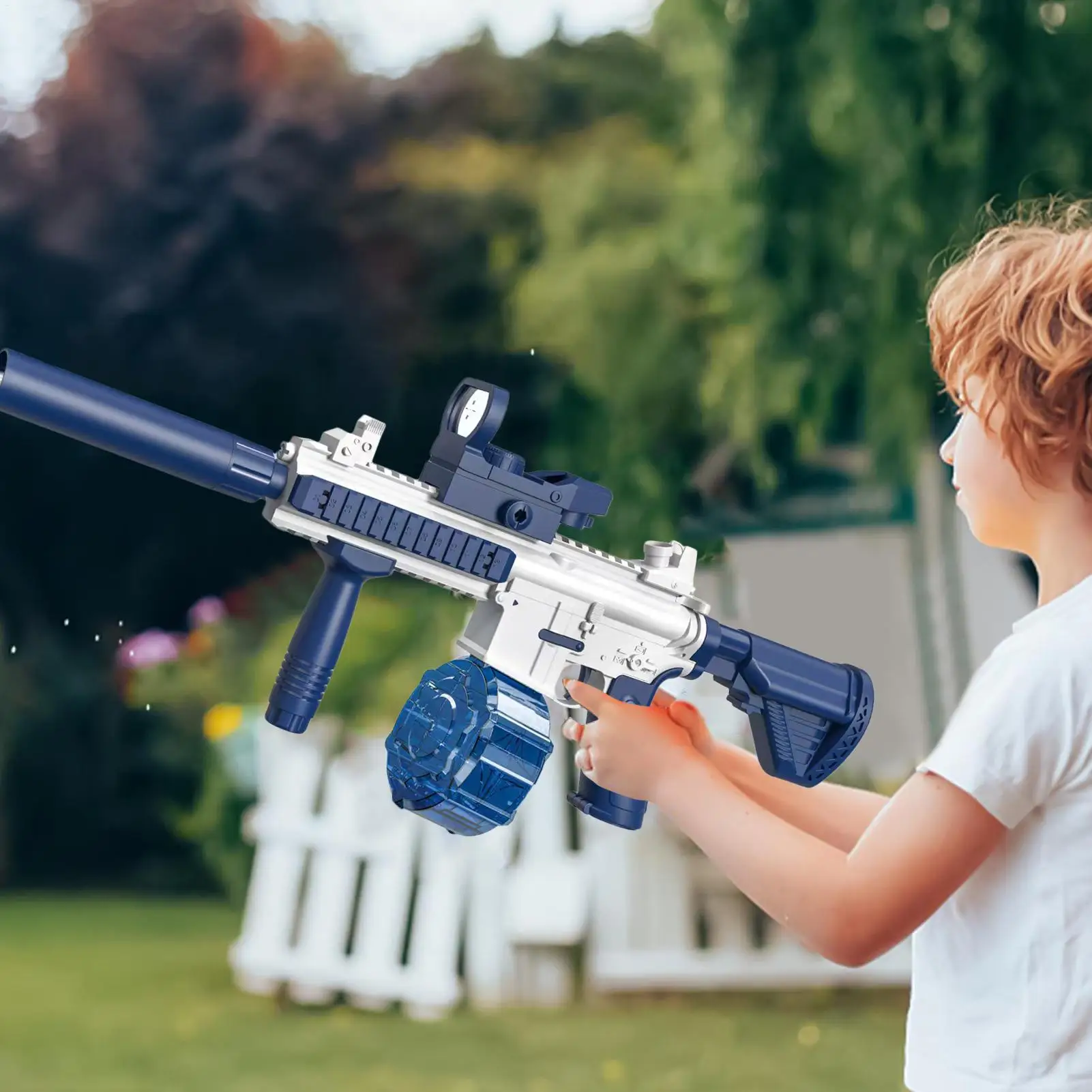 Pistolas de agua eléctricas M416, rociador de agua eléctrico de gran capacidad y alta presión, juegos al aire libre, actividades de juguete, juego de equipo para 14+