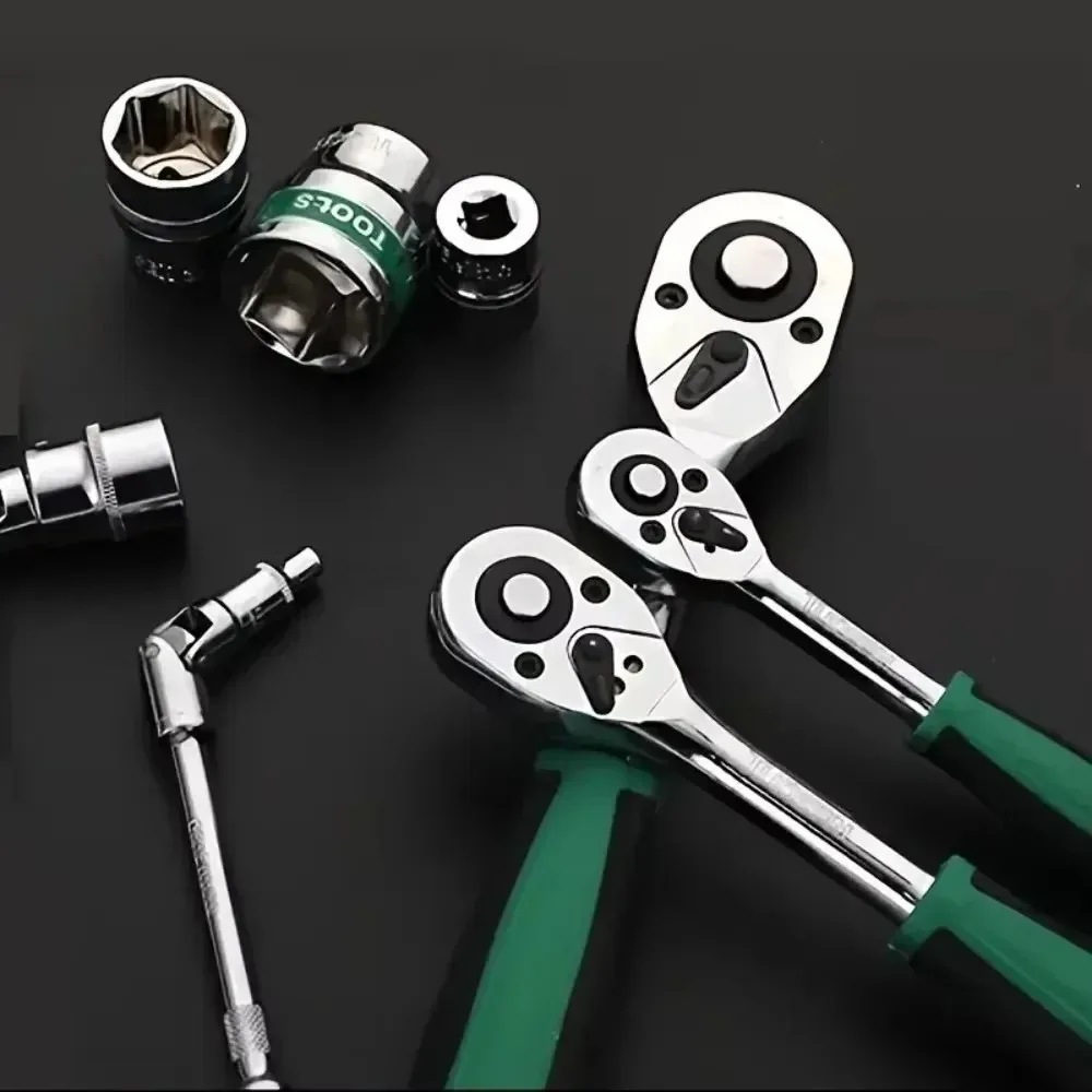 Steckschlüssel-Set aus Chrom-Vanadium-Stahl, kurz, lang, 1/4 Ratschenschlüssel-Set mit Halter, Ratschen-Werkzeug, Hülsenschlüssel