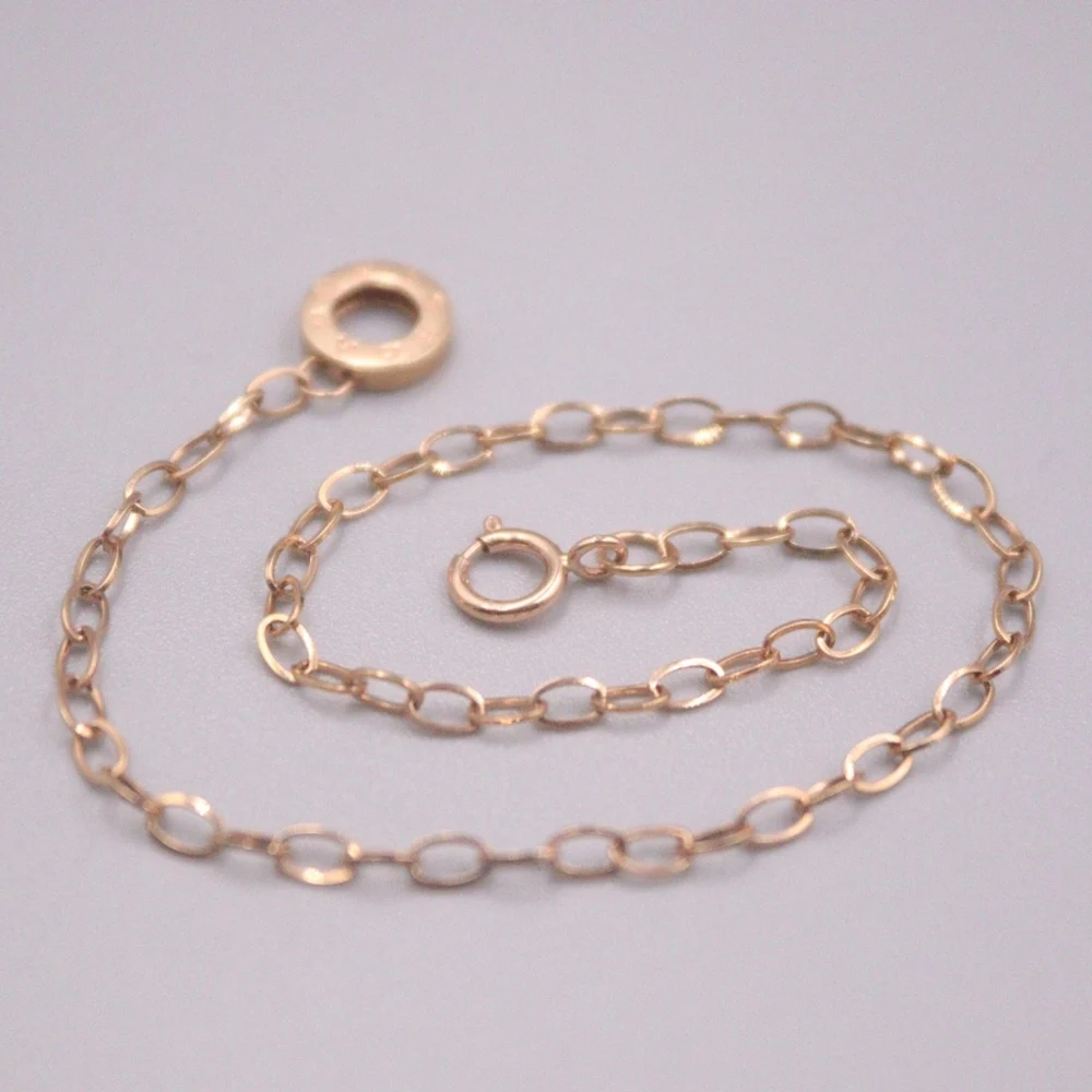 

Real Pure 18K Rose Gold Chain Women Lucky Circle Hollow O Oval Link Bracelet 1.2-1.4g