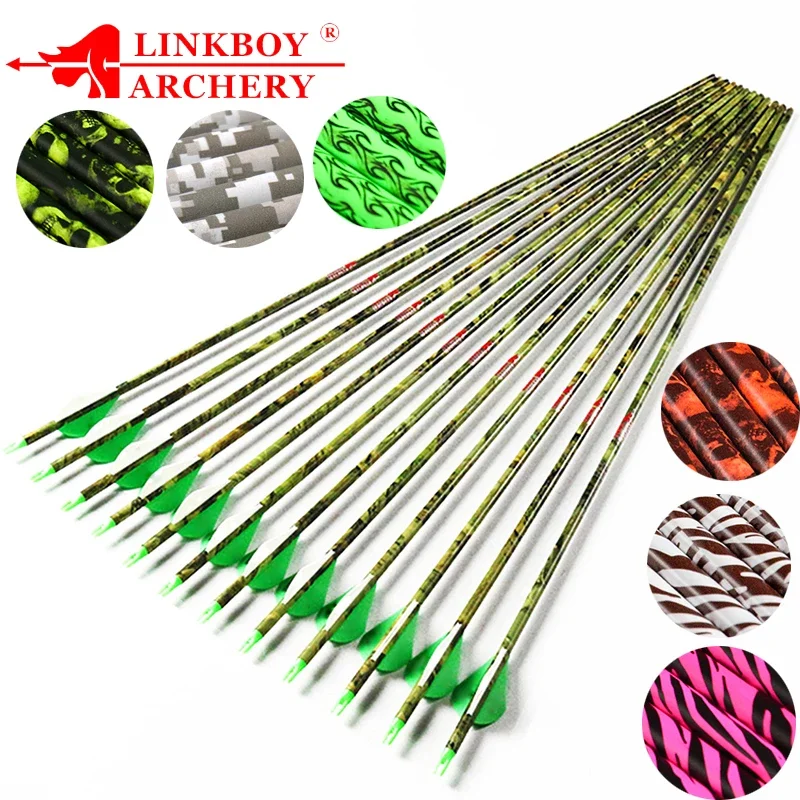 

12pcs Linkboy Archery 100% Pure Carbon Arrows ID 4.2mm Skull Camouflage Arrow Shaft for Compound Bow Hunting Shooting