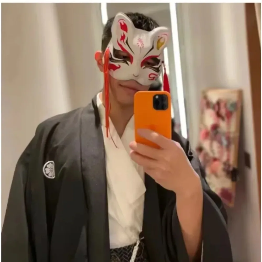 Máscara de raposa japonesa cosplay máscara meia face pvc kabuki kitsune máscaras masquerade anime cosplay máscara de gato rave festivais festa adereços