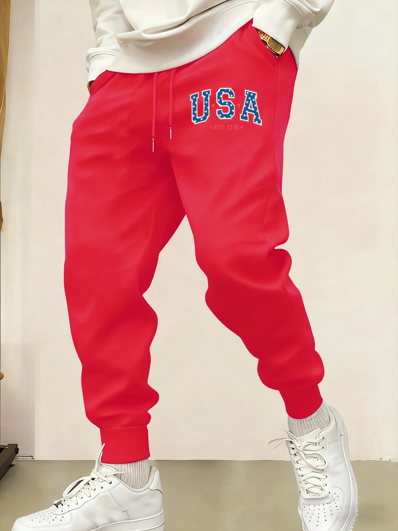 الإبداعية الولايات المتحدة الأمريكية Est 1776 رسالة نمط الرجال Sweatpant الركض بنطلون جيب مرونة الخصر السراويل لينة الرباط للجنسين بانت