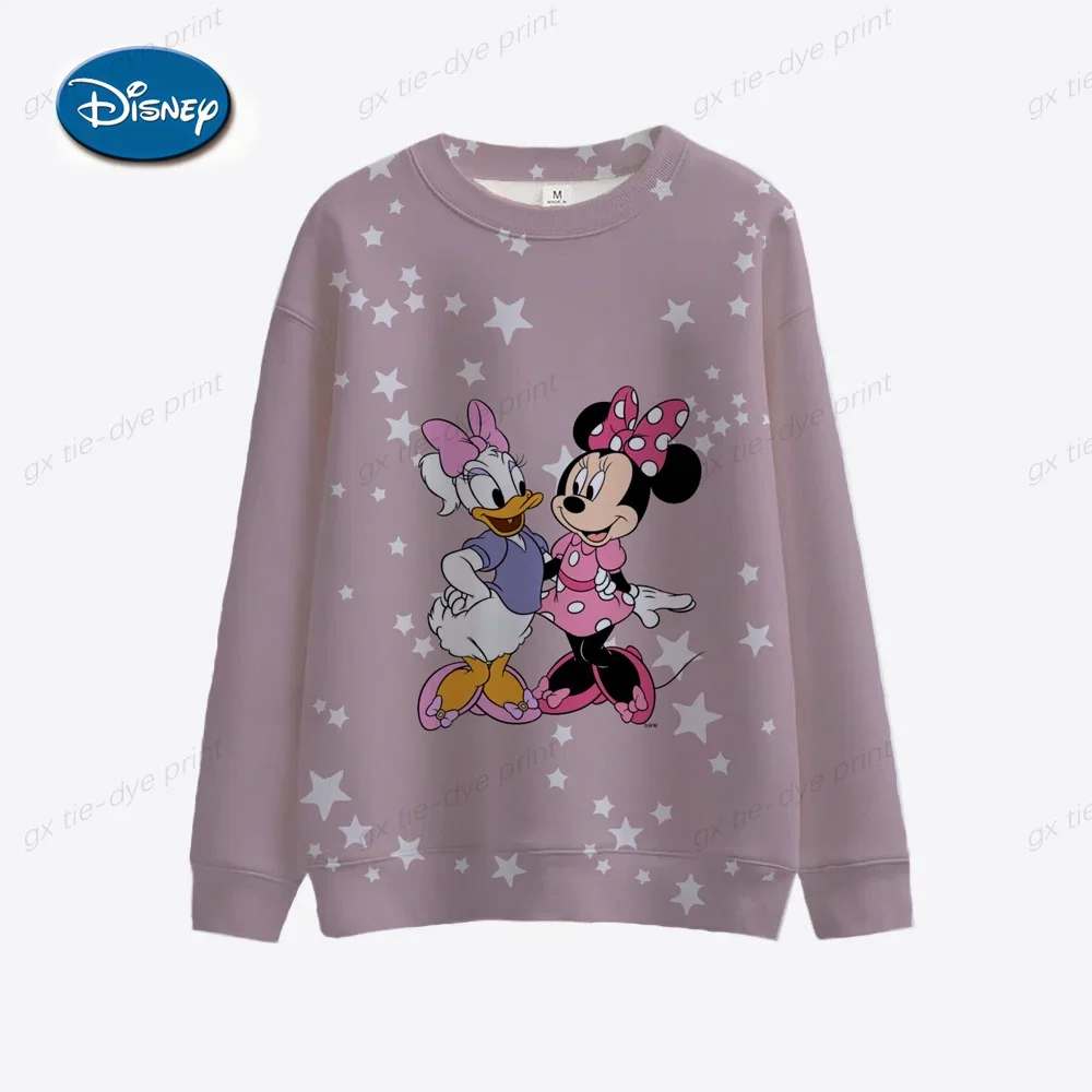 Disney 2024 autunno New Fashion Casual Cartoon Mickey Mouse Mickey e Minnie Print Slim o-collo felpa a maniche lunghe