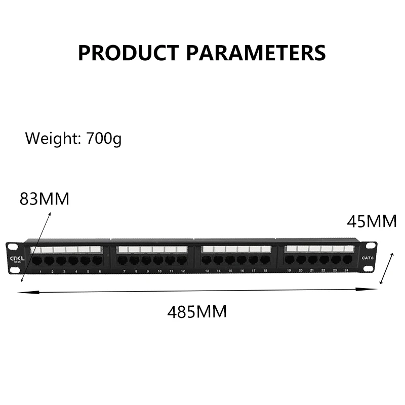 CNKL UTP CAT6 24-Port Patch Panel RJ45  19" Inch Rackmount Network Cable Adapter Keystone Jack Ethernet Distribution Frame