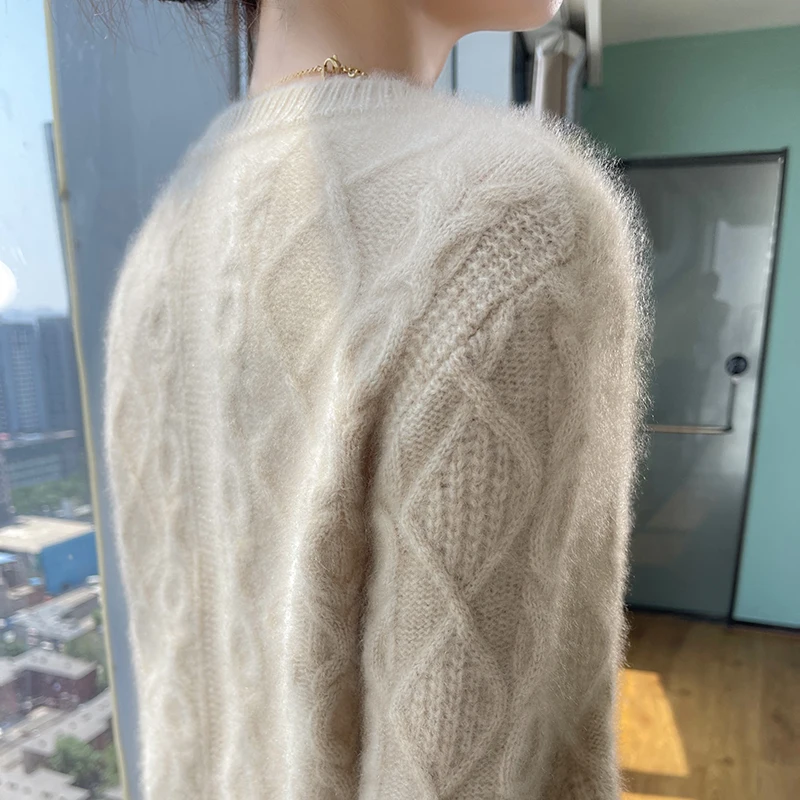 100% Pure Wool 2023 Autumn And Winter New Female O-Neck Loose Long-Sleeved Pullover Twisted Cashmere Sweater Bottoming Sweater