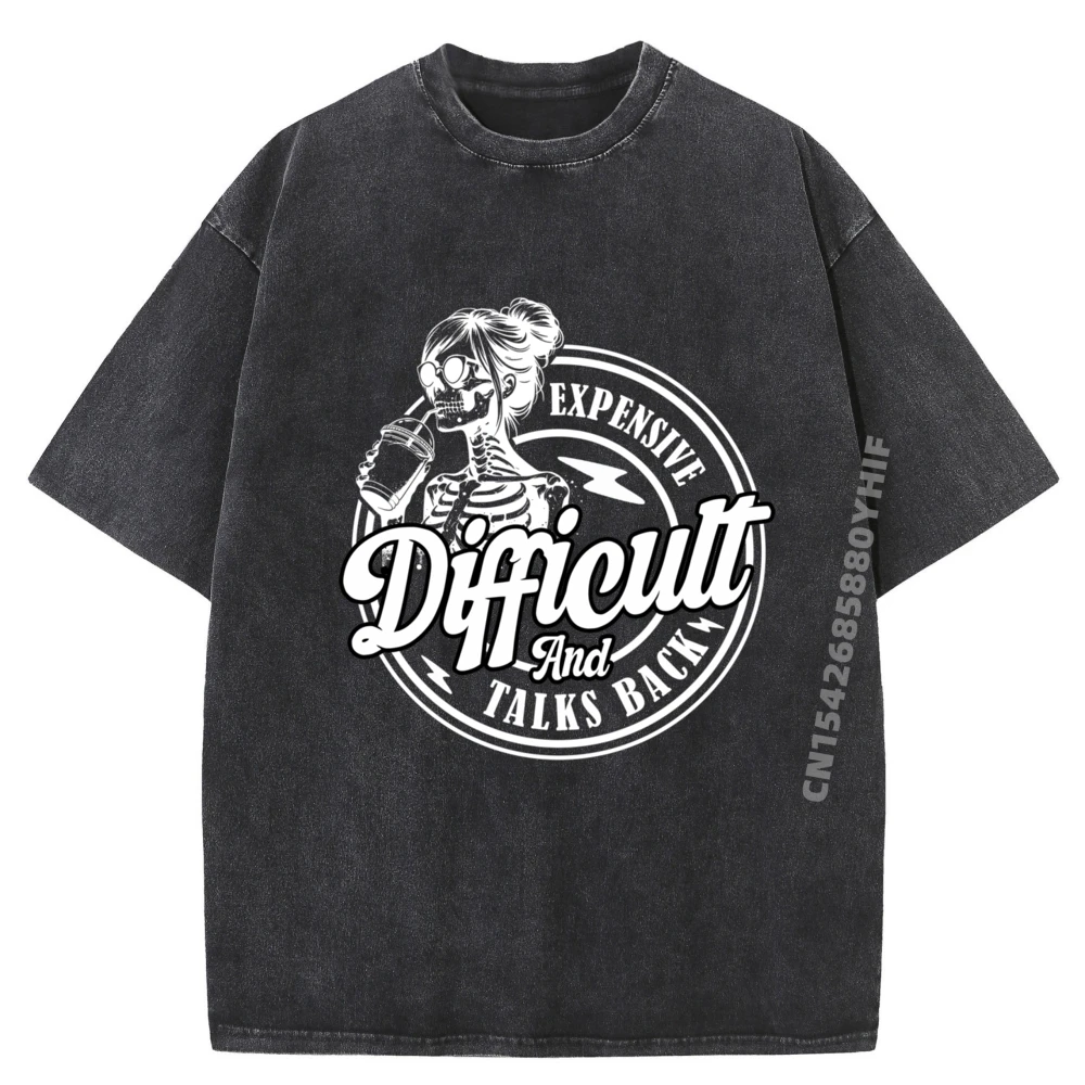 

Expensive Difficult And Talks Back Skeleton Graphic Tee Cotton Breathable T Shirt Men Washed Tops Valentines Day