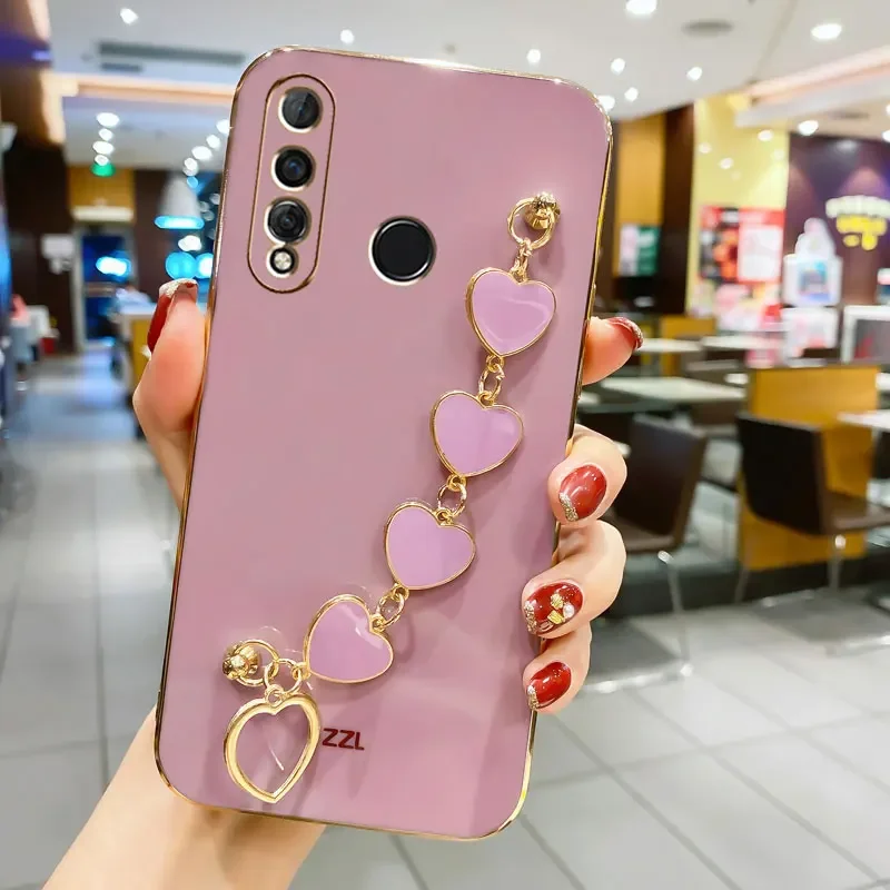 Gold Straight Case For Huawei P40 P30 Lite Y9 Prime 2019 Luxury Heart Bracelet Case For Huawei P50 Y7A Y9S Fashion TPU Cover