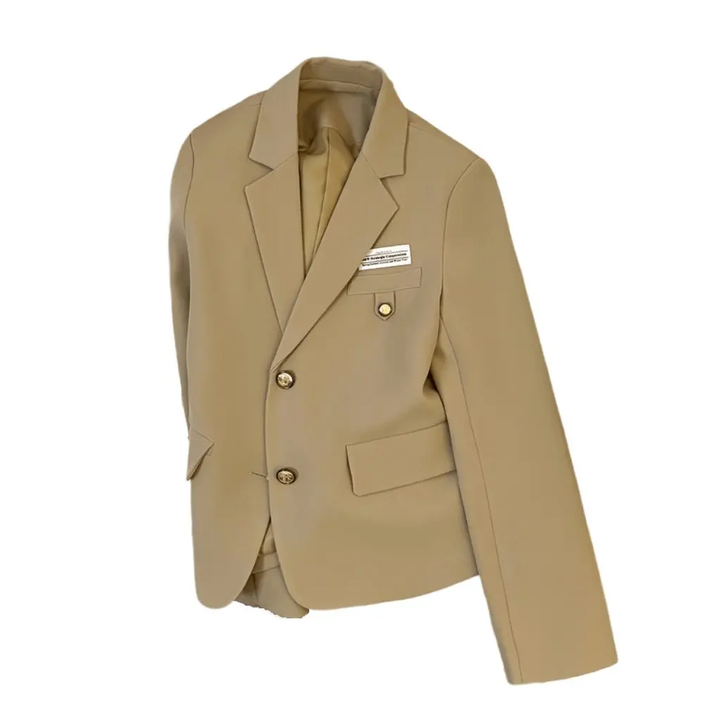 

Women's Khaki Short Suit Jacket Autumn Small Design College Style Commuter Fashion Upper Wear