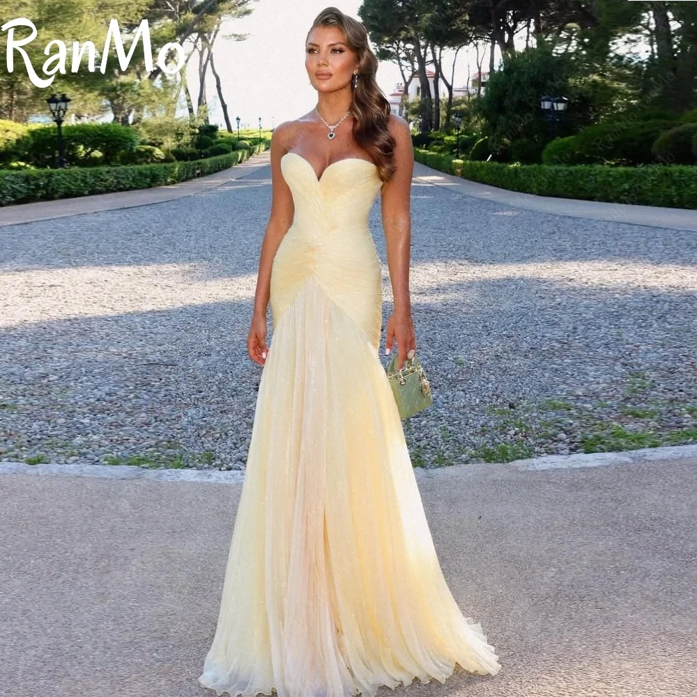 Ranmo 2025 Charming Mermaid Yellow Prom Dress Sweetheart Pleats Sleeveless Party Dresses Floor-Length Evening Dress Customized