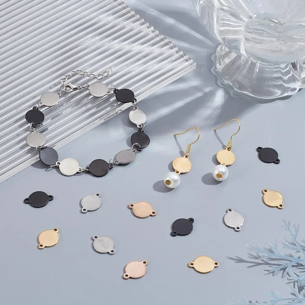 40 قطعة 4 ألوان الفولاذ المقاوم للصدأ ربط موصل 10 مللي متر شقة جولة مجوهرات موصل لسوار قلادة مجوهرات DIY صنع عدة