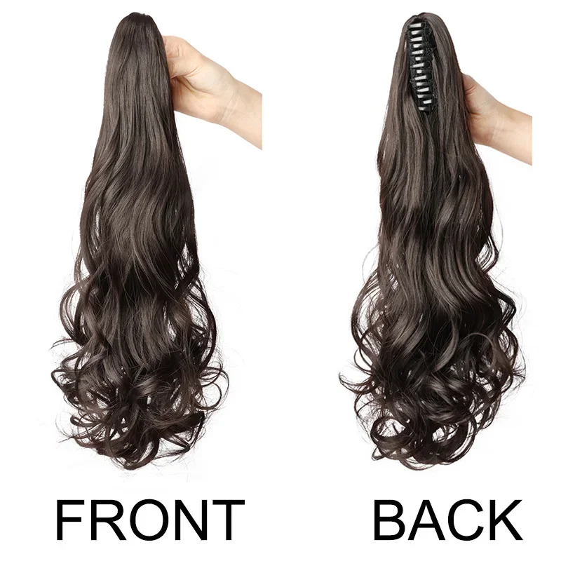 وصلة شعر صناعية طويلة مجعدة ومموجة على شكل ذيل حصان بمشبك مخلب في قطعة شعر على شكل ذيل حصان للنساء #4