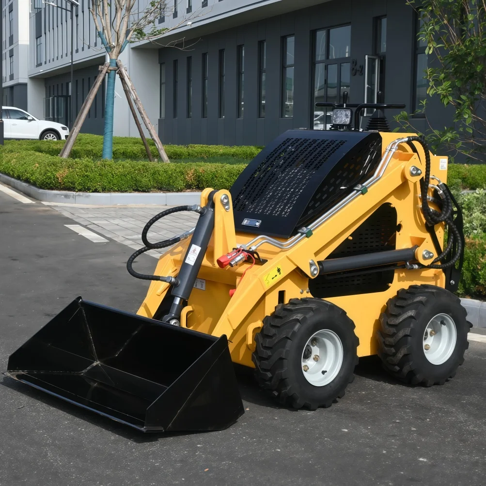 China Hydraulic Skid Steer Loader 260kg 300kg Mini Skid Steer Power Wheeled Skid Steer with 4 in 1 Bucket