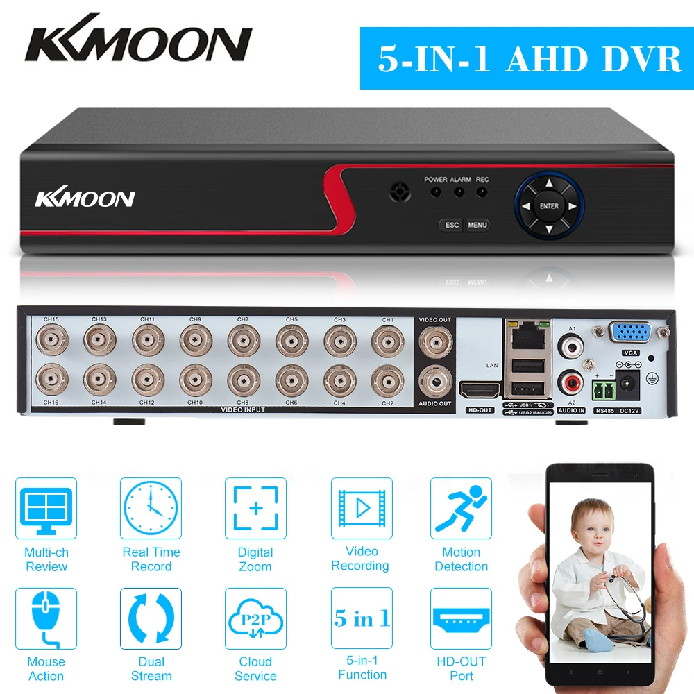 16CH 1080P Full High Definition Hybrid AHD/ONVIF IP/Analog/TVI/CVI/ DVR CCTV Digital Video Recorder DVR P2P Remote Phone Monitor