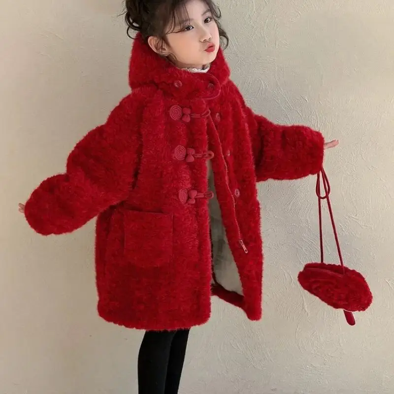 Girls' Warm Little Fragrant Style Coat for Students Autumn and Winter New Item Thick Lamb Wool Coat Girls' Fashionable Soft Tops