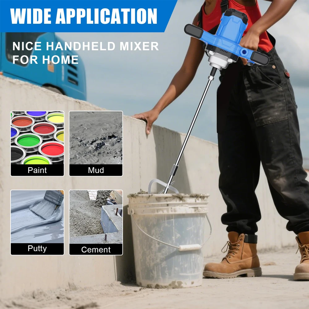 Powerful Handheld Electric Concrete Mixer Portable Mortar Mixer 6-Speed Adjust Corded Mixing Machine For Cement,Paint,Mud,Mortar