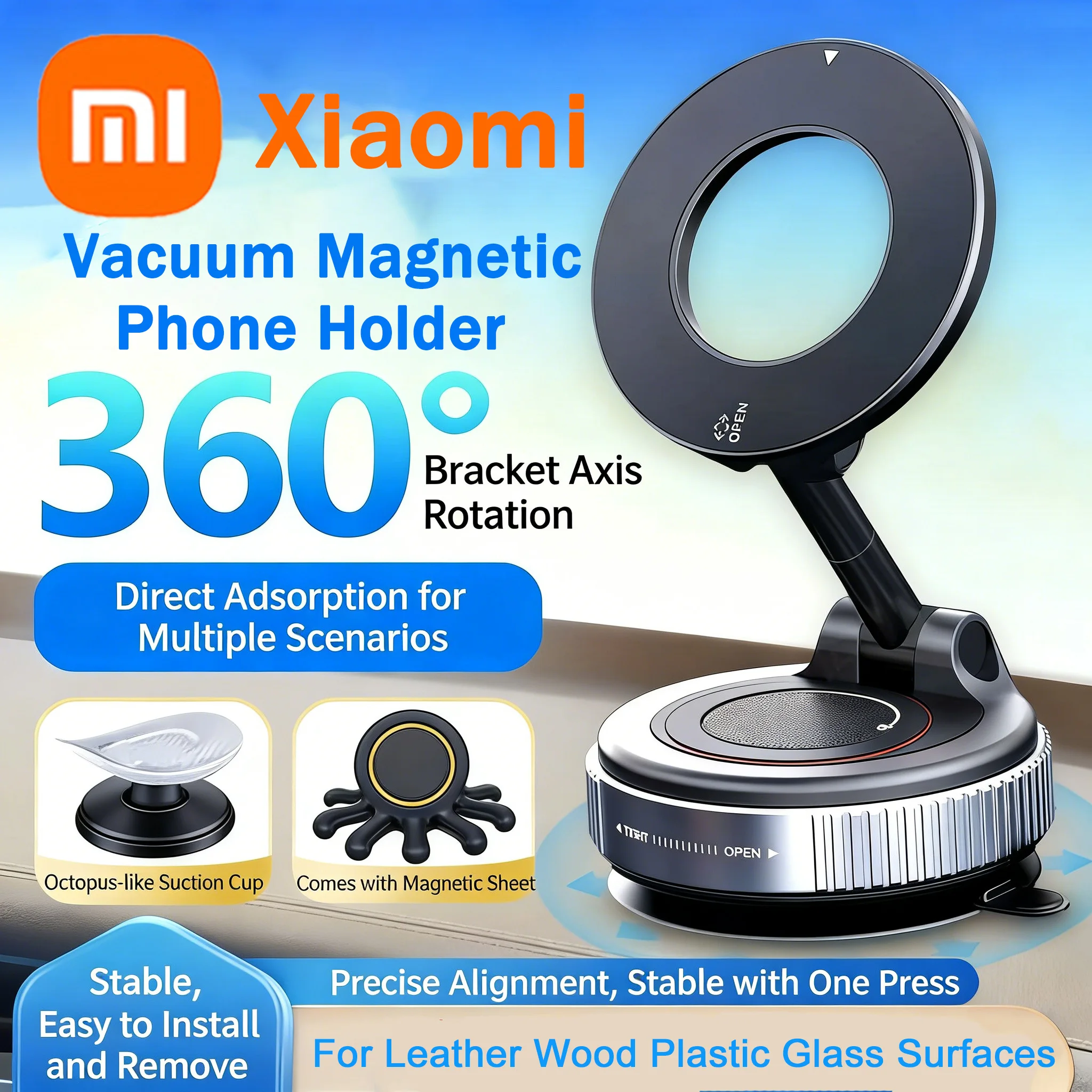 

Магнитный держатель для телефона Xiaomi 360° ° Регулируемый держатель с мощной присоской, универсальный автомобильный держатель для навигатора
