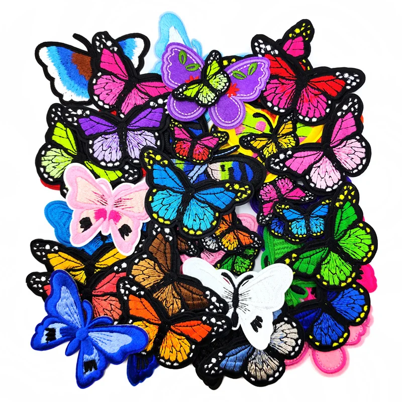 Butterfly Patch Embroidery Applique Ironing Sewing Supplies Decorative Badges For Clothing Accessories Yellow Red Green Pink