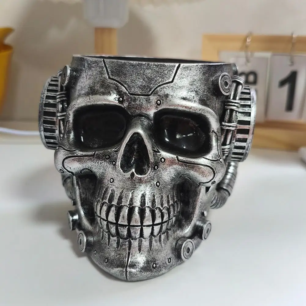 Drain Hole Plant Pot Resin Skull Planter Flower Vase with Drainage Hole Steampunk Skull Pot for Home Office Decor Halloween