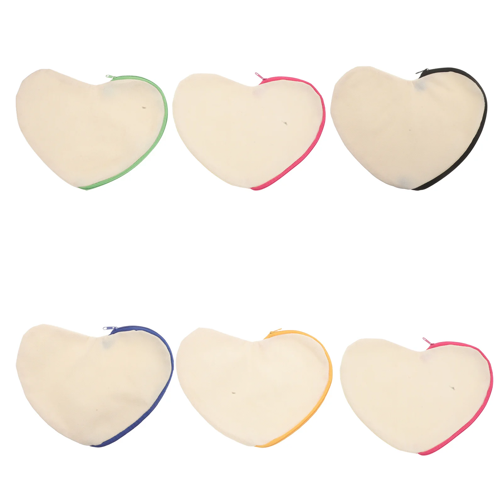 

6pcs Sublimation Blank Canvas Pencil Bags Diy Heat Transfer Drawing Case Heart Shaped Zipper Bag For Teachers
