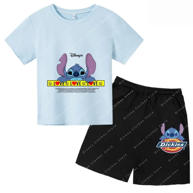 New Disney Kids Fashion Crew Neck Steel T-shirt Boys Girls Toddler Creative Casual Top Short Sleeve Boys Summer T-shirt set