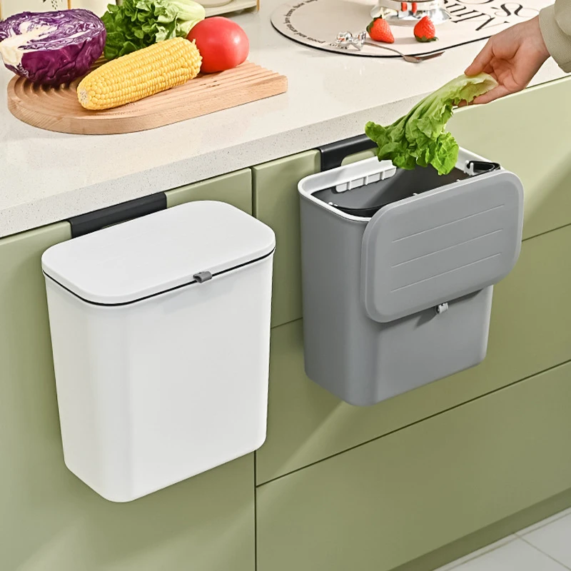 

Hanging Trash Can With Adhesive Large Capacity Kitchen Recycling Garbage Basket Bathroom Wall Mounted Trash Bin With Lid