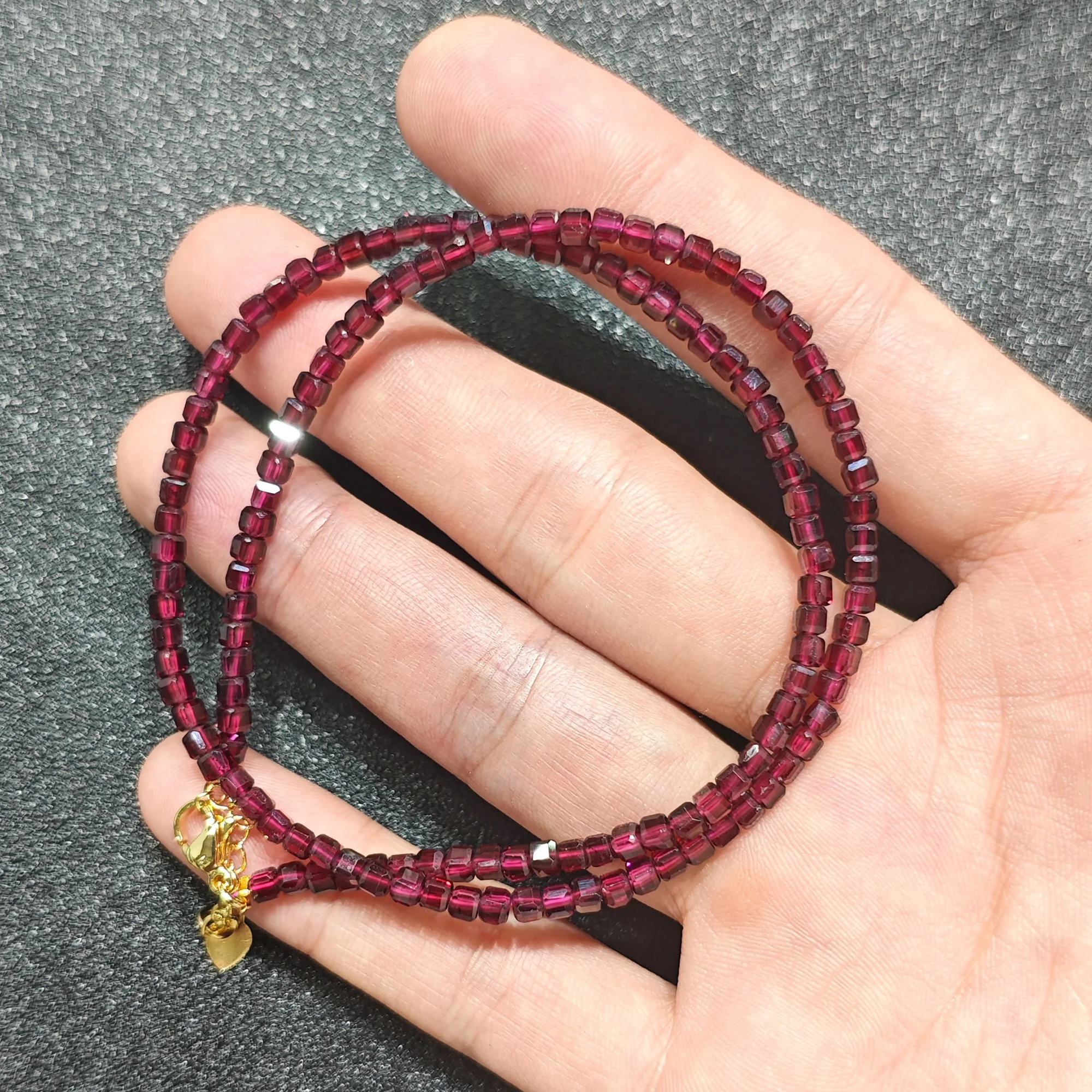 Natural Red Garnet Gemstone Jewelry Supply 3mm Square Wine Red Beads Gold Tone Extension Chain Choker Present Decor 1 Piece