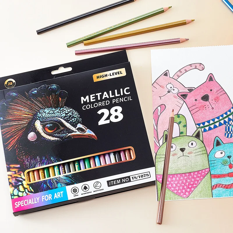 قلم رصاص ملون معدني 12/28 لون مجموعة أقلام رسم للأطفال لوازم فنية قرطاسية Kawaii