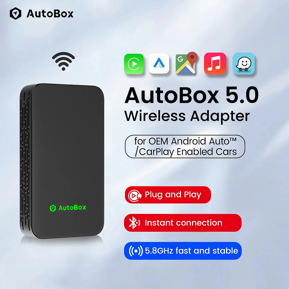 Wired to Wireless Autobox 5.0 Apple CarPlay Android Auto Dongle Spotify Waze CarPlay Ai Box Wifi Bluetooth Wireless Adapter