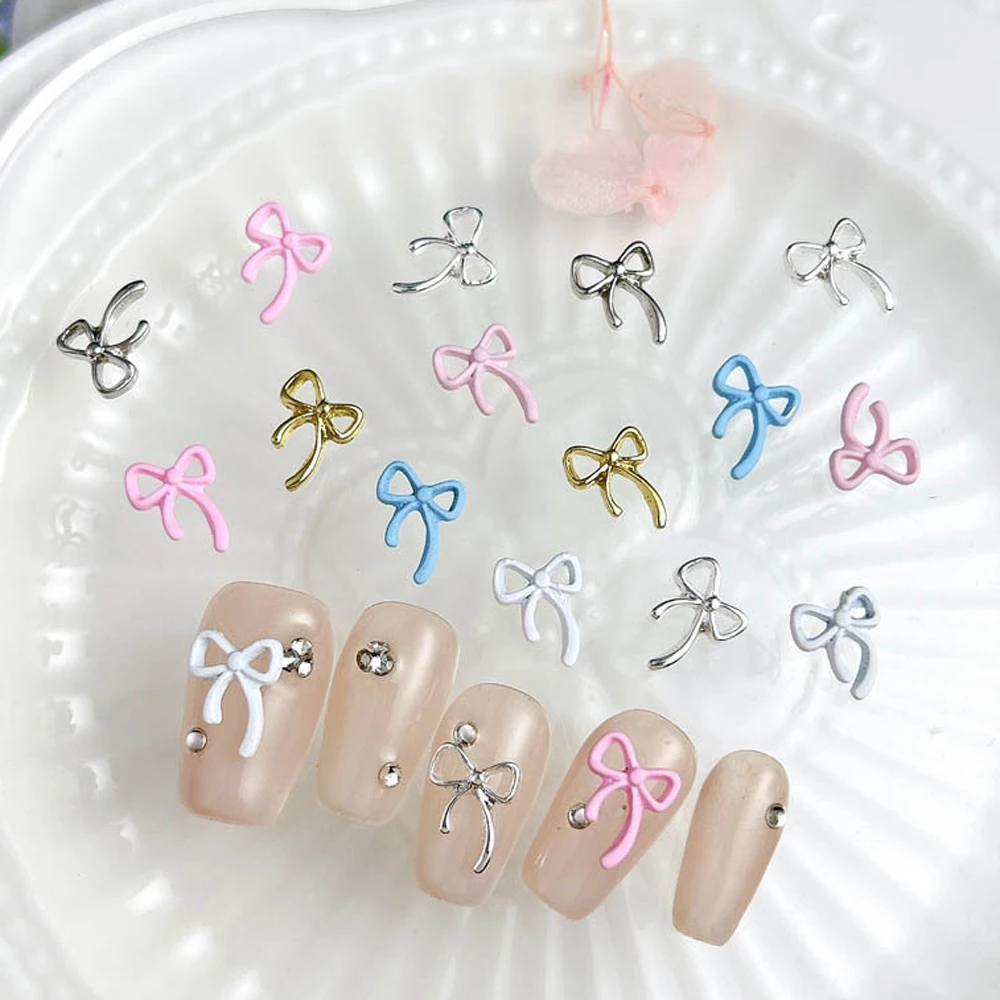 10pcs Mini Alloy Ribbon Nail Art Charm 3D Macaroon Candy Color French Bows Nail Decoration DIY Kawaii Bowtie Nail Accessories