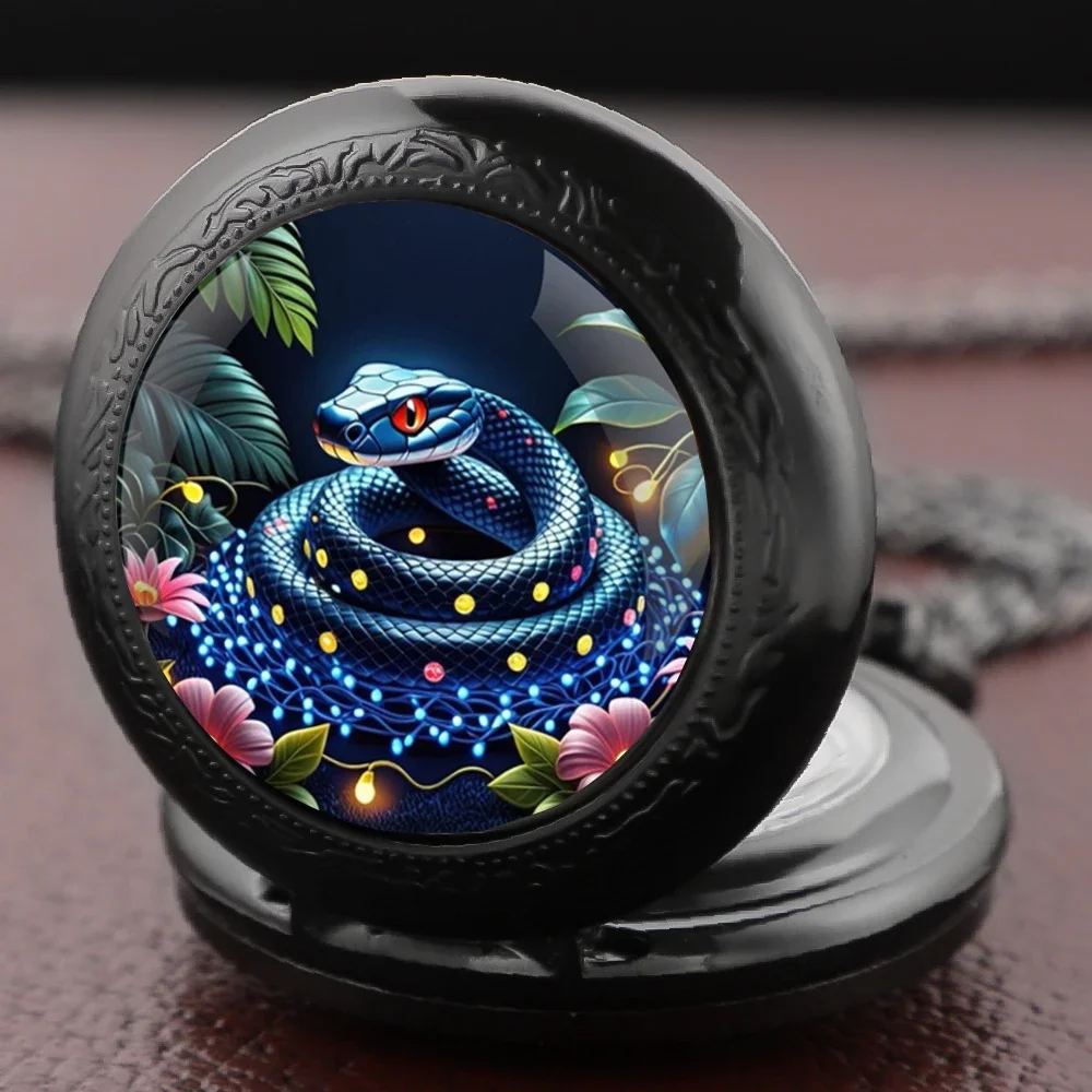 Snake Pocket Watch with Floral Accents Gift for Children Vintage Women Necklace Pendant Clock Men Watch Relojes De Bolsillo