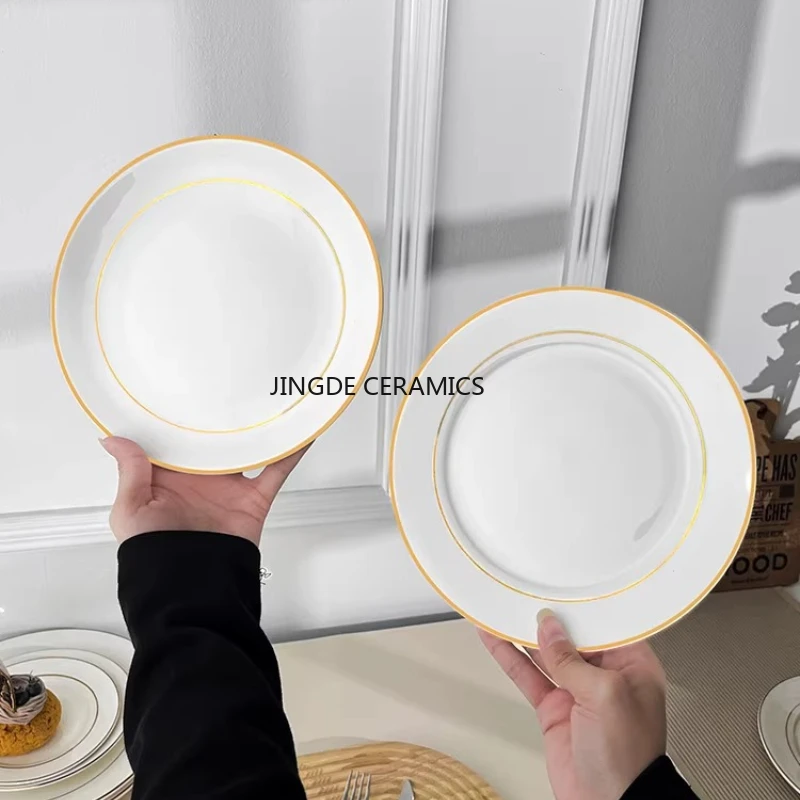 

Ceramic Western Cuisine Plate Double Edged Circular Disc Beef Plate and Italian Pasta Plates Breakfast Plate Kitchen Utensils
