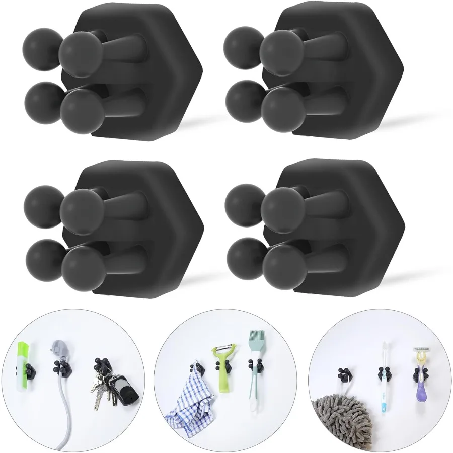 

Silicone Toothbrush Holders for Bathroom - Adhesive Shower Toothbrush Holder Wall Mounted Multi-Fution Hook Waterproof Razor Ho