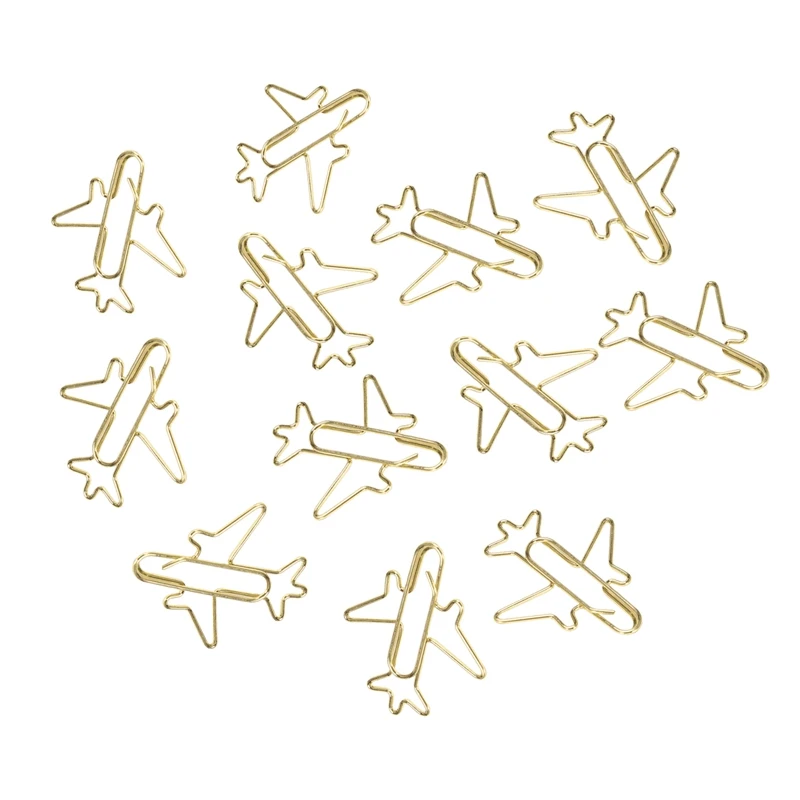 2 Boxes Of 22 Airplane Shaped Paper Clip Bookmark Folders Stationery Theme Staples (Rose Gold + Gold)