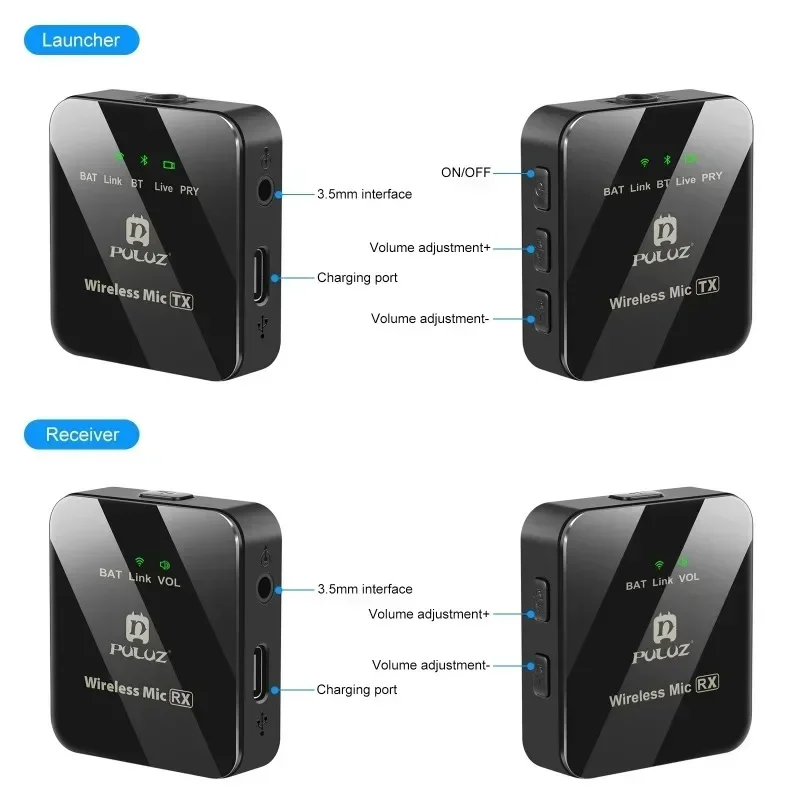 2 TX / 1 TX + 1 RX ميكروفون لاسلكي Lavalier، جهاز استقبال وميكروفون بواجهة 3.5 ملم