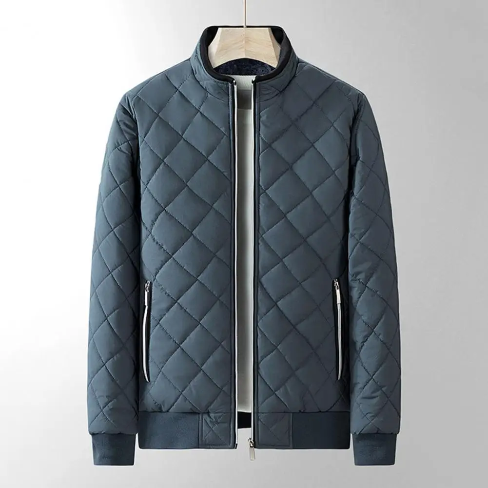 Abrigo grueso con textura de rombos para hombre, chaqueta con relieve de rombos, forro polar cálido, elegante, para Otoño e Invierno