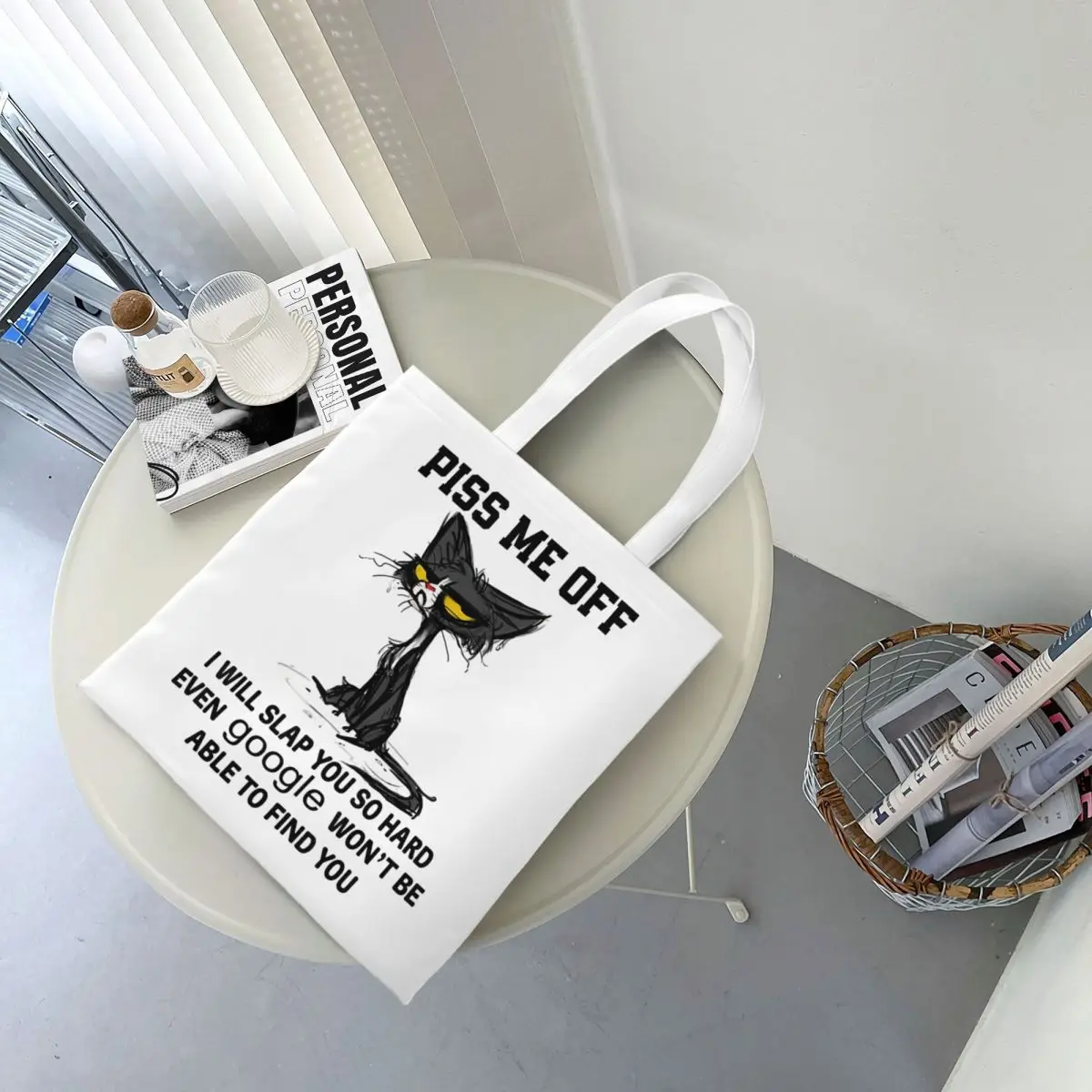 سأتقعك صعب جدا مضحك القط حمل الحقائب حقيبة يد طوي طالب مضحك القط ميمي حقيبة كتف حقيبة تسوق قابلة لإعادة الاستخدام