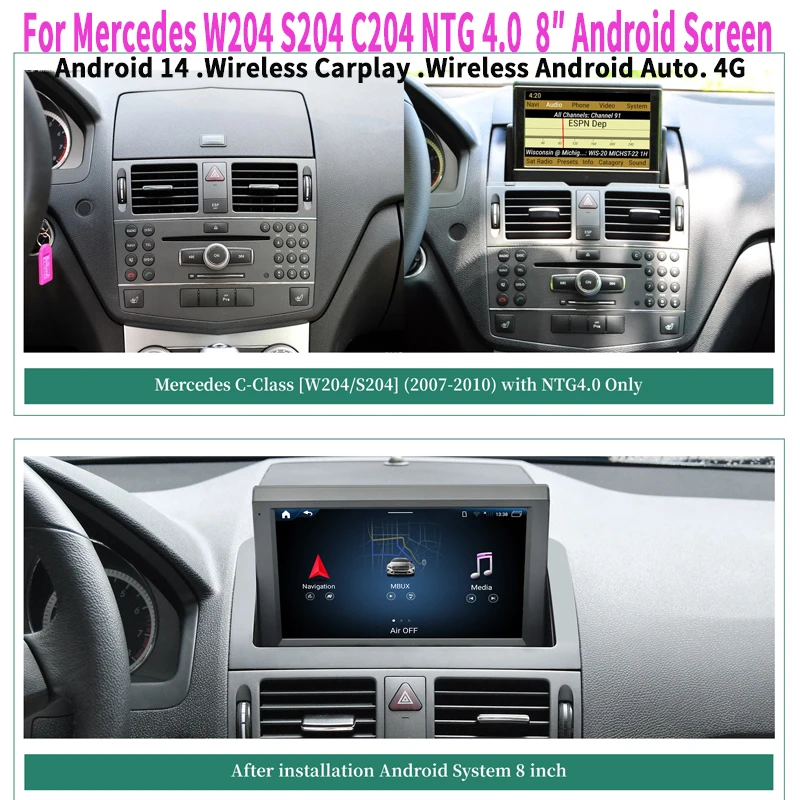 Full Screen Apps Netflix Spotify YouTube TV Navigation Maps Vehicle for Mercedes W204 S204 C204 NTG 4.0 Autoradio Upgrade 8 inch