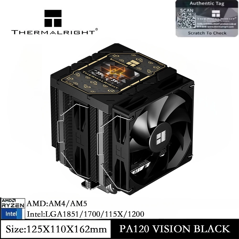 

Thermalright Peerless Assassin 120 VISION BLACK Воздушный кулер для процессора, двухбашенный кулер, сборка своими руками, дисплей 2,8 дюйма, 6 тепловых трубок для LGA 1851/1700/AM5/AM4