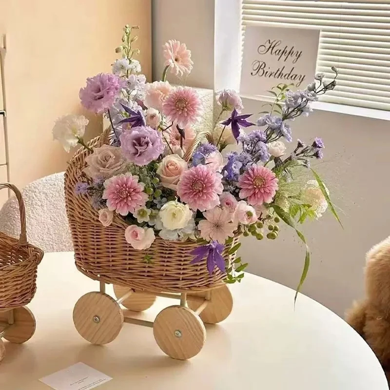 Panier de rangement en osier pour bébé, chariot de modélisation, nid d'animal de compagnie, panier de fleurs de lune, accessoires de photographie, cadeau d'un an, moyen