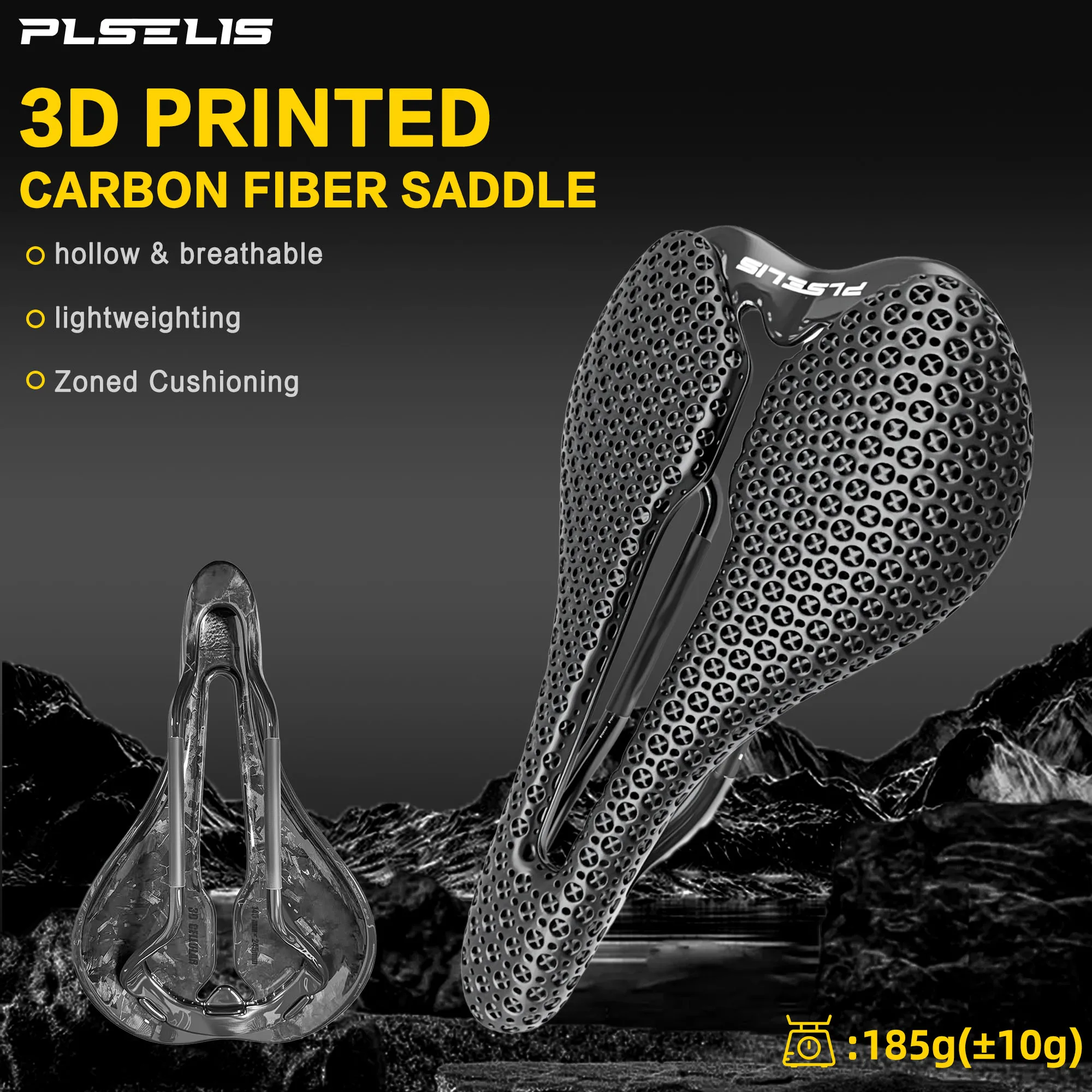 

Plselis Road Bicycle Saddle High-Strength Carbon Fiber 3D Printed Counterweight Lightweight 170g Bike Cushion Riding Accessory