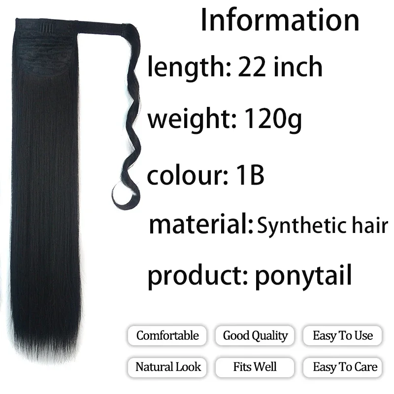 Long Straight Ponytail Hair Extensions Synthetic Wrap Around Clip in Fake Tail Natural Straight Hairpieces Horse Tail for Women