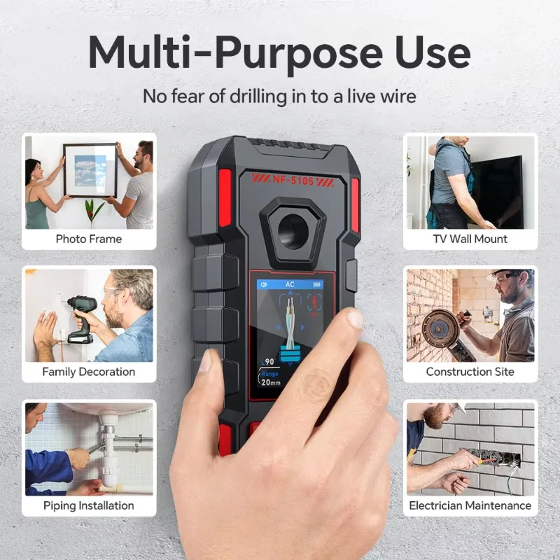 NF-5105 Wandscanner 3-in-1 Stud Finder detecteert metaal, hout en live-draden |   Hoge nauwkeurigheid en gemakkelijk te gebruiken