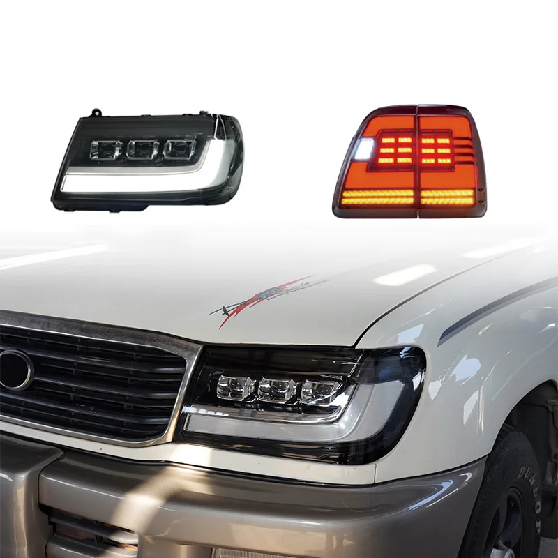 

Автомобильные передние фонари для Toyota Land Cruiser LC100 1998-2007, автоматические фары и задние фонари в сборе, обновленный светодиодный проектор с 3 линзами