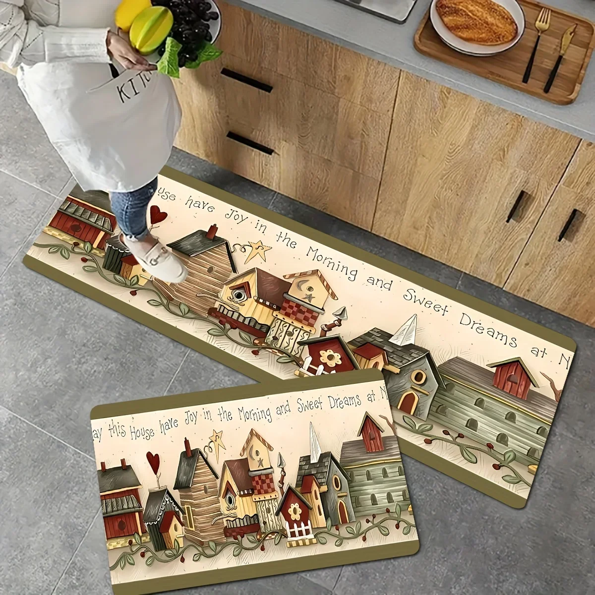 1pc Hand-Painted Series House Pattern Bathroom Non-Slip Mat, Bedroom Living Room Rug, Kitchen Floor Mat