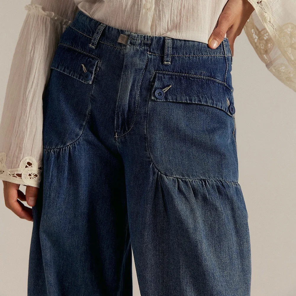 Denim Pant Women Jeans Long Pants Slim Fit Mid Waist Straight Trousers Regular Y2k Streetwear Elegant Splice Work Casual 2025