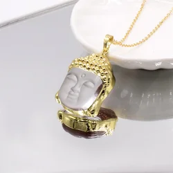 New Fashion Religious Buddhism Gold Plated Crystal Leshan Giant Buddha Buddha Head Pendant Smiling Buddha Head Charm Necklace